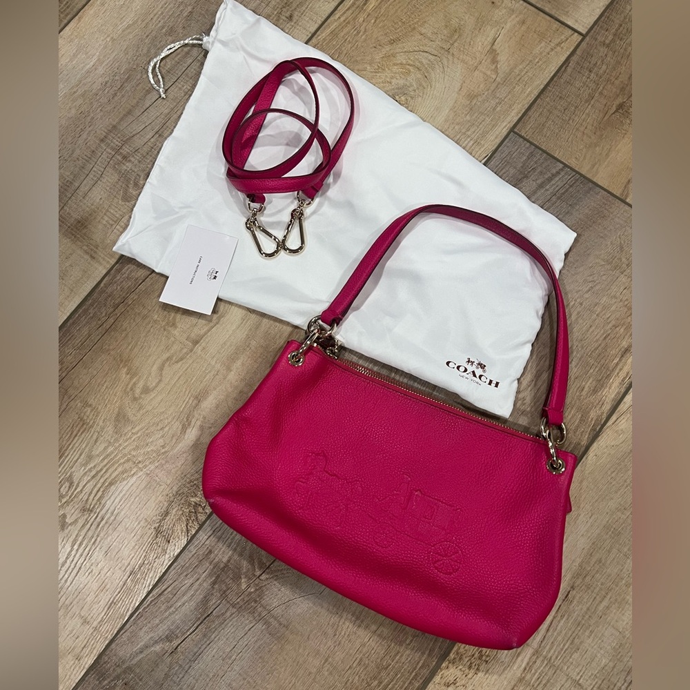 Coach Magenta Leather Shoulder Bag with Crossbody Strap - Picture 3 of 10